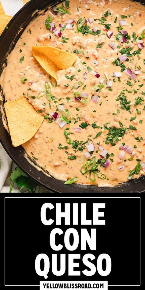 Chile Con Queso Chili Con Queso Recipe, Chili Con Queso Dip, Chili Queso Dip, Con Queso Dip, Pizza Dips, Spicy Queso, Volleyball Party, Yellow Bliss Road, Homemade Appetizer