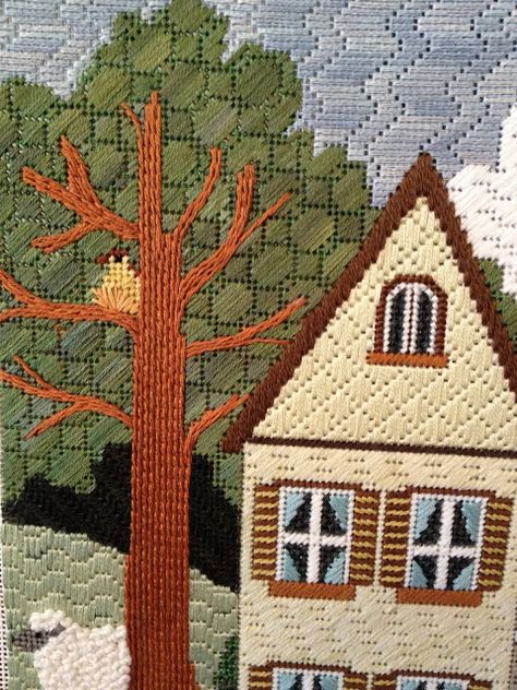 Needlepoint Stitches For Tree Trunks, Needlepoint Trees, Stitch Examples, Needlepoint Background, Cream Farmhouse, Needlework Christmas, I Am Crazy, Needlepoint Ideas, Long Stitch