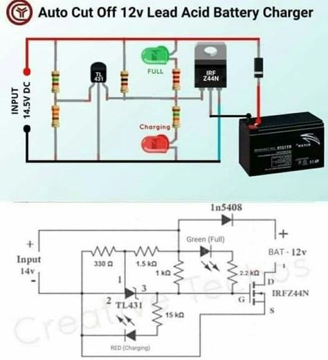 12 Volt Battery Charger Circuit, Simple Electronic Circuits, Electronics Projects For Beginners, Battery Charger Circuit, Basic Electronic Circuits, Simple Electronics, Basic Electrical Wiring, Arduino Projects Diy, Battery Charger 12v