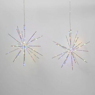 Snowflake Lights Hanging, Night To Shine Tim Tebow Decorations, Christmas Salon Decor, Christmas Window Display Ideas, Christmas Chandelier Decorations, Starburst Lights, Room String Lights, Hanging Christmas Decorations, Winter Brunch