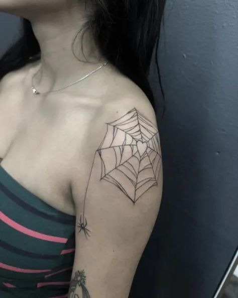 Spider Web Tattoo, Web Tattoo, Tattoo Women, Shoulder Tattoos For Women, Tattoo Blog, Shoulder Tattoo, Spider Web, Blackwork, Geometric Tattoo