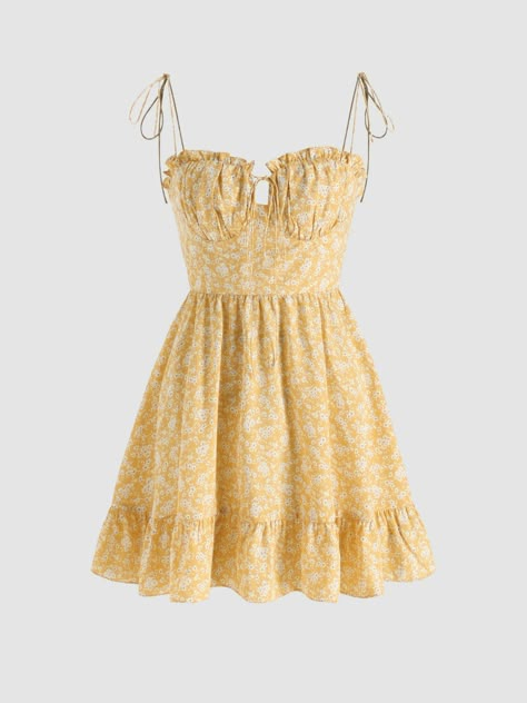 French Girl Fashion, Yellow Sundress, Yellow Floral Dress, Cute Dress Outfits, Hoco Dresses, Trendy Clothes For Women, Ditsy Floral, Looks Vintage, Floral Tie