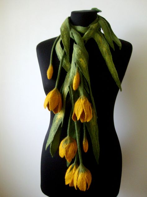 Excited to share the latest addition to my #etsy shop: Green felted flower scarf lariat with yellow tulips Textile necklace Wool scarf women Felt flower bouquet Gift for women Elegant necklace https://etsy.me/2s8sT59 #jewelry #necklace #green #anniversary #valentinesda Felt Flower Scarf, Felt Flower Necklace, Wool Necklace, Tulip Necklace, Felt Flower Bouquet, Textile Necklace, Felt Necklace, Nuno Felt, Nuno Felt Scarf