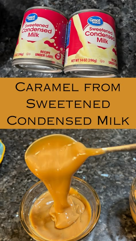 If you’re looking for the world’s simplest caramel, a foolproof version you can make at home with only one ingredient, you’ve come to the right place! In this post I’m going to show you how I make caramel out of a can of sweetened condensed milk. Sweetened Condensed Milk Coffee Creamers, Caramel Made From Condensed Milk, How To Make Caramels Easy, Carmel Out Of Condensed Milk, Caramel Sweetened Condensed Milk Crockpot, Homemade Caramel Sauce From Sweetened Condensed Milk, Carmel Homemade Condensed Milk, Eagle Brand Milk Caramel, Caramel Out Of Sweetened Condensed Milk