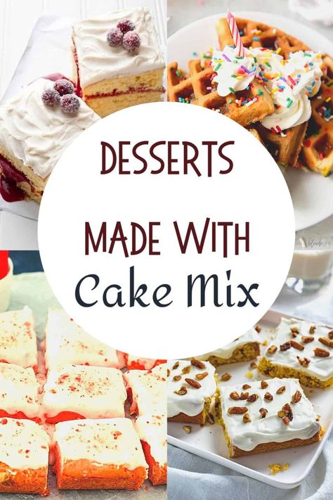 Boxed cake mixes are fabulous and simple ways to get a dessert quickly, but did you know that you can make more than just cake with them? Check out these great recipes made with boxed cake mixes. Brownie Mix Desserts, Box Cake Mix Recipes, Cake Mix Ideas, Doctored Cake Mix Recipes, Cake Mix Hacks, Box Cake Recipes, Recipes Using Cake Mix, Cake Mix Recipe, Boxed Cake Mixes Recipes