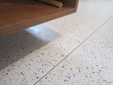 A New MCM Kitchen – Part 4 – My Mid Century Modest Ranch Make Over Terrazzo Tile Kitchen Floor, Terrazzo Tile Kitchen, Terrazzo Kitchen Floor, Modern Kitchen Tile Floor, Mid Mod Kitchen, Terrazzo Kitchen, Modern Kitchen Flooring, Terra Cotta Tile, Mid Century Remodel