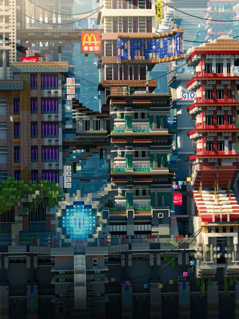 Minecraft Shipping Container, Minecraft Cyberpunk Ideas, Futuristic Minecraft Builds, Cyberpunk Minecraft Builds, Futuristic Minecraft, Cyberpunk Minecraft, Japanese Minecraft Builds, Minecraft Cyberpunk, Cyberpunk Building