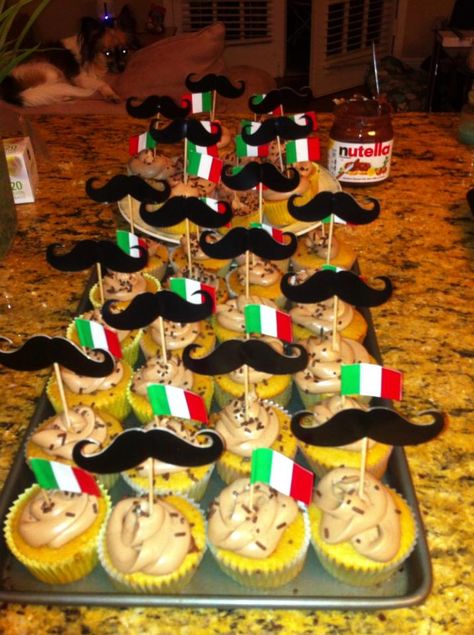 Nutella cupcakes, Italian themed party, birthday party, dinner party Italy Theme Party, Italian Cupcakes, Italian Themed Party, Italian Party Decorations, Italian Centerpieces, Italy Party, Italian Themed Parties, Italy Decor, Nutella Cupcakes