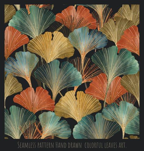 Seamless pattern Hand drawn colorful leaves art Ginko Leaf Paintings, Gingko Leaves Art, Ginko Leaf Design, Basement Lounge, Ginkgo Art, Leaf Print Art, Table Redo, Art 101, Gingko Leaves