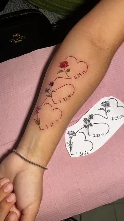 Proud Aunt Tattoos, Tattoo Ideas For A Mom With A Daughter, First Born Daughter Tattoo Ideas, Grandma Mother And Daughter Tattoo, Matching Tattoos For Niece And Aunt, Cute Family Tattoo Ideas, Mother Daughter Trio Tattoos, Older Sister Tattoo Ideas, 2 Daughters And Mom Tattoo