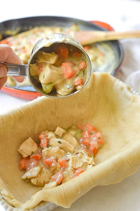 This small batch Chicken Pot Pie for Two is creamy and delicious with a flaky pastry crust. It is the perfect amount of food for two people. It is comfort food at it's finest. Food For Two People, Quick Chicken Pot Pie Recipe, Chicken Pot Pie For Two, Pot Pie For Two, Food For Two, Simple Family Meals, Pastry Crust, Pot Pies Recipes, Chicken Pot Pie Recipes