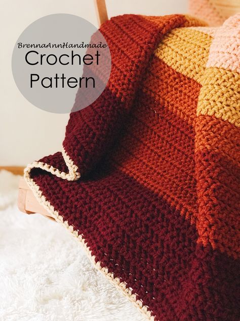 NEW CROCHET PATTERN - The Desert Sunset Blanket Throw by BrennaAnnHandmade Christmas Crochet Blanket, American Crochet, Diy Beginner, Crochet Blanket Designs, Handmade Knitwear, Blanket Diy, I Love This Yarn, Crochet Shrug, Beginner Crochet