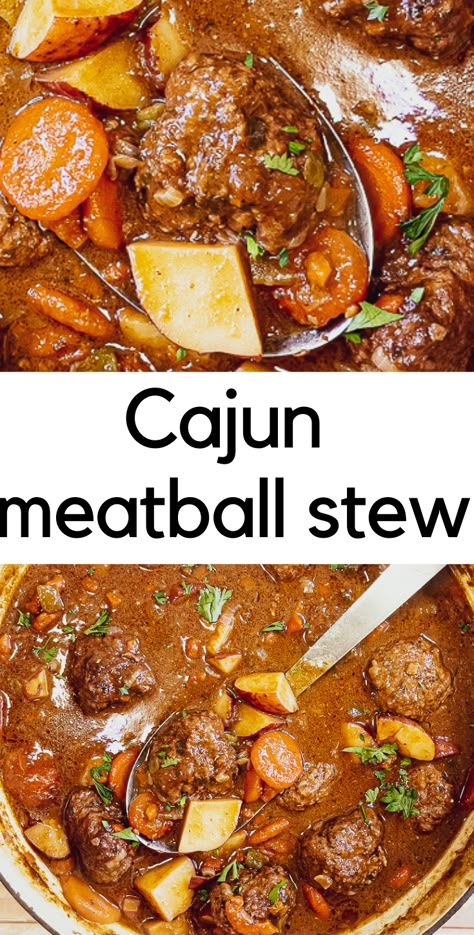 Cajun Meatball Stew Cajun Meatball Stew Recipe, Crockpot Beef Recipes, Cajun Meatballs, Meatball Stew Recipe, Stew Recipes Crockpot, Meatball Stew, Stews Recipes, Cajun Dishes, Cajun Creole Recipes