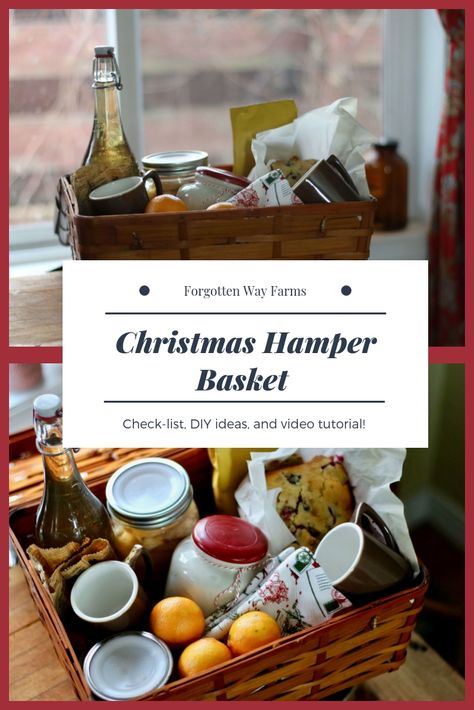 The Christmas Hamper Basket  - Forgotten Way Farms Old Fashioned Christmas Gifts, Building A Homestead, Homemade Christmas Gift Baskets, Hamper Baskets, Food Gift Basket, Homemade Christmas Gift, Homemade Gift Baskets, Best Gift Baskets, Homegrown Food