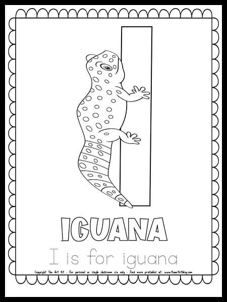 Letter I is for Iguana FREE Printable Coloring Page Iguana Template Free Printable, Iguana Coloring Page, Letter I Song, I Is For Iguana, Template Free Printable, Cute Letter, Free Printable Letters, Preschool Arts And Crafts, Educational Activities For Kids