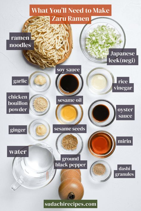 Zaru Ramen (Cold Dipping Ramen) Ramen Bowl Ingredients, Japanese Dipping Noodles, College Ramen Recipes, Japanese Summer Food, Recipes For Ramen Noodles, Ramen Noodle Seasoning Recipe, Ramen Noodle Soup Recipes, Ramen Seasoning Recipe, Ramen Sauce