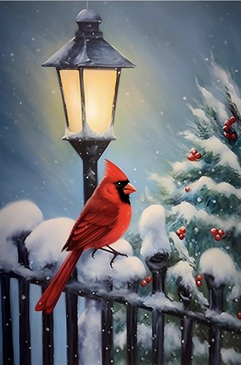 Cardinal Painting, Winter Cardinal, Christmas Diamonds, Painting Pictures, Gem Art, Christmas Scenery, Christmas Cardinals, Paint Night, Gems Art