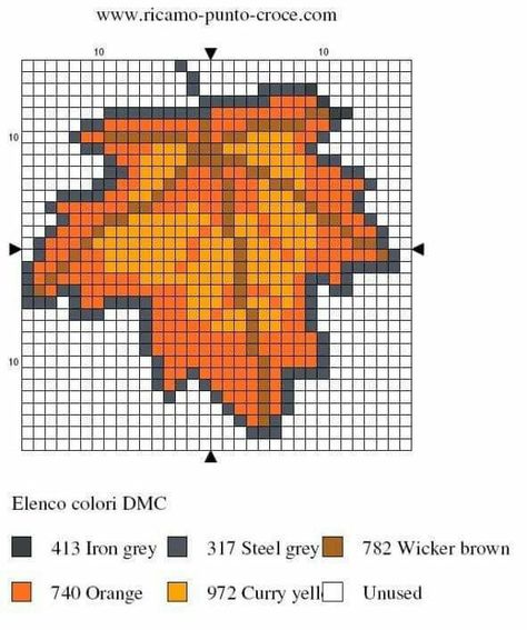 Fall Leaf Fall Cross Stitch, Holiday Cross Stitch, Pixel Crochet, Cross Stitch Tree, Hama Beads Patterns, Halloween Cross Stitches, Crochet Leaves, Pixel Pattern, Pixel Art Pattern