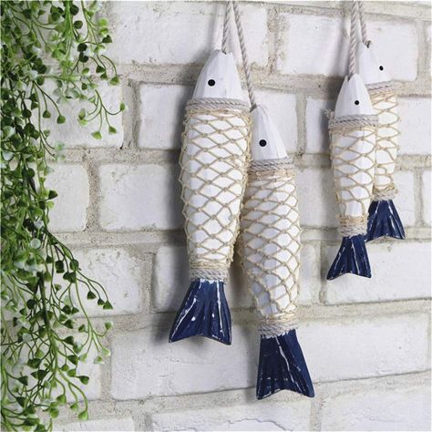 PRICES MAY VARY. ❀ MATERIAL - Rope + Wood, this wood fish nautical sculpture Large size :10.6"H x 2.95"L x 1.6"W,and rope is about 20.80 inch ❀ VINTAGE WOODEN FISH DECOR - Each item is hand carved and the rustic wooden fish set comes with a hanging rope and it's easy to hang any place you want ❀ HANGING WOOD FISH WALL ORNAMENT - 2 PCs Large wooden fish decor, distressed look, perfect wall decoration for nautical, beach or lake themed party or events ❀ FISHING THEMED NURSERY WALL ART- Each fish i Fishing Nursery Theme, Wooden Fish Decor, Fish Decorations, Fishing Party Decorations, Fish Mounts, Rustic Wall Hangings, Fish Wall Decor, Wood Fish, Wooden Fish