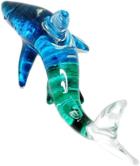 Amazon.com: Handmade Mini 2" Ocean Blue Shark Figures Blown Glass Art, Collectible Figurines Gift Ideas, Cute Miniature Sea Animals, Tiny Ornament Cool Stuff Decor No.2 : Home & Kitchen Mini Glass Animal Figurines, Cute Miniature, Blown Glass Art, Blue Shark, Glass Figurines, Glass Animals, Ocean Animals, Animal Figurines, Buy Handmade