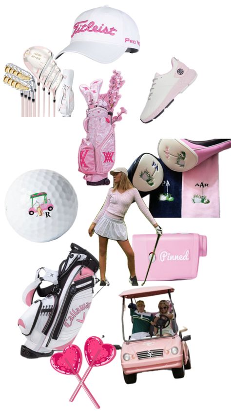 Pink golf vision board Pink Golf Outfit, Cute Golf Outfit, Trendy Golf, Golf Preppy, Golf Inspiration, Womens Golf Fashion, Golf Club Sets, Golf Exercises, Golf Attire