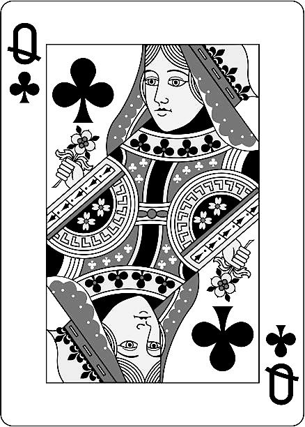 Queen Card Art, Queen Card Illustration, Queen Of Clubs Card, Queen Playing Card Art, King Playing Card Design, Playing Cards Queen Design, Portrait Of Madame X, Court Cards, Chess Queen