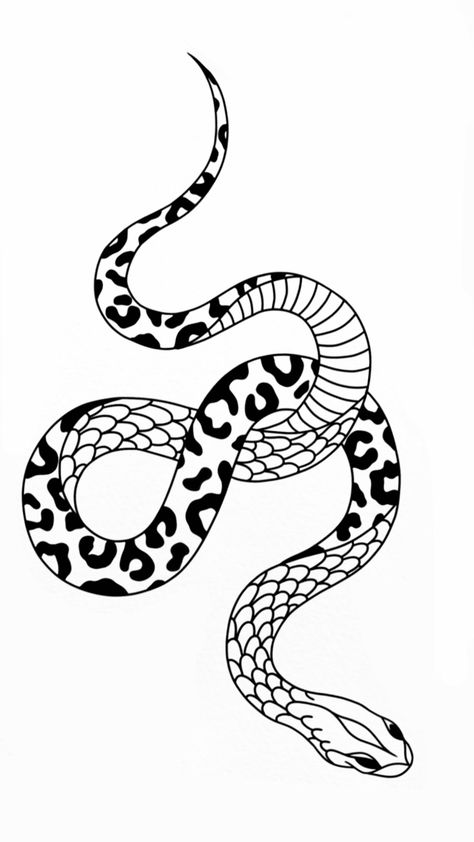 American Traditional Snake Tattoo Design, Leopard Snake Tattoo, Leopard Spot Tattoo, Space Snake Tattoo, Girly Snake Tattoo, Snake Tattoo Stencil, Snake Line Art, Traditional Snake Tattoo, Leopard Tattoos