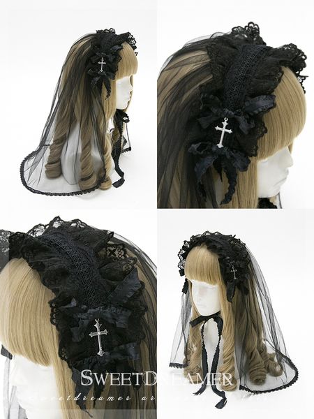 Shadow of the afterglow rhinestone cross lace bow veil Lolita hair band SweetDreamerLolita Bhiner: Lolita Fashion Online Shop 일본 패션, Gothic Clothes, Lace Bows, Gothic Outfits, J Fashion, Harajuku Fashion, Gothic Lolita, Lolita Fashion, Japanese Fashion