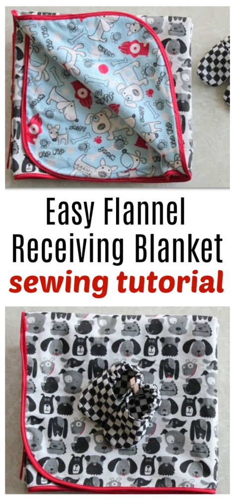 This simple double sided flannel receiving blanket tutorial comes together quickly and makes a great baby gift, paired with a pair of homemade baby shoes! Receiving Blankets Diy, Baby Blanket Sewing, Cheap Baby Shower Gifts, Baby Shoes Diy Pattern, Blanket Sewing, Easy Sewing Projects For Beginners, Flannel Receiving Blanket, Baby Diy Sewing, Flannel Baby Blanket