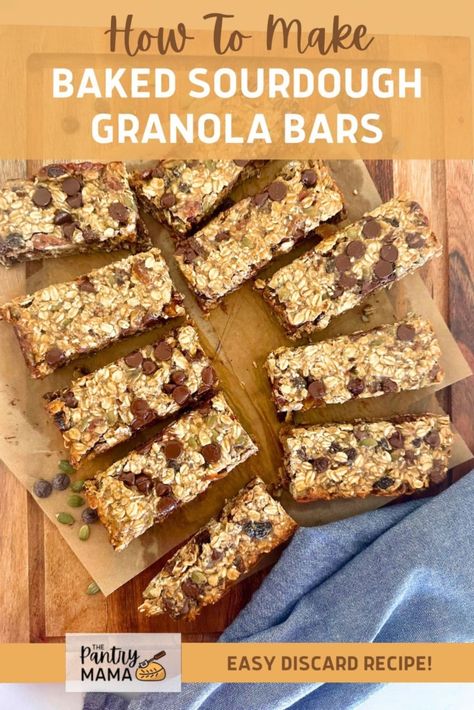 Sourdough Granola, Easy Granola Bars, Granola Bars Recipe, Granola Bar Recipe, Easy Bar Recipes, Chocolate Chip Granola Bars, Healthy Granola Bars, Sourdough Starter Discard Recipe, Chewy Granola Bars