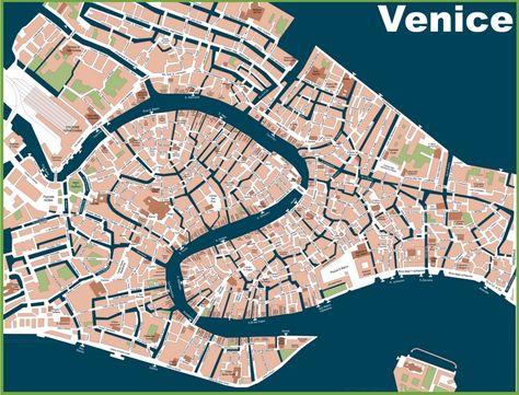 Venice street map Venice Tourist Attractions, Map Of Italy Cities, Map Italy, Venice Map, Venice City, Model City, City Layout, Tourist Map, Italy Map