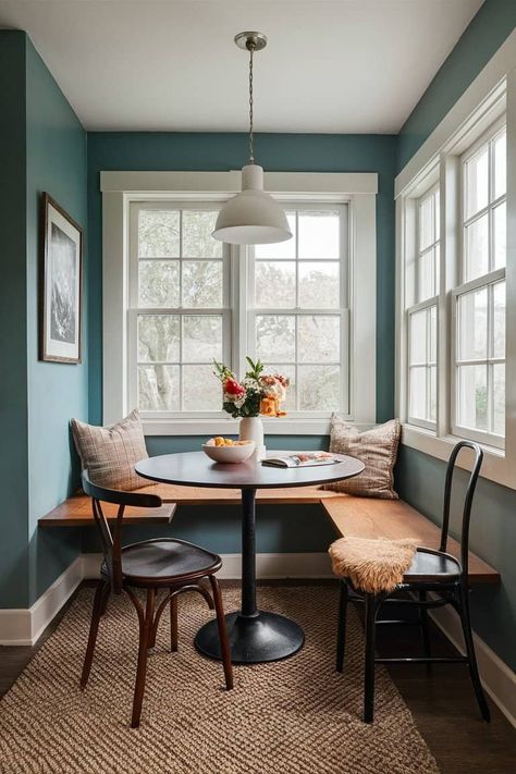 Repurposed Furniture Small Bench Seat, Hacienda Style Kitchen, Eating Nook, Pantry Closet Design, Colorful Cushions, Flooring For Stairs, Small Kitchen Island, Wall Shelving, Pantry Closet