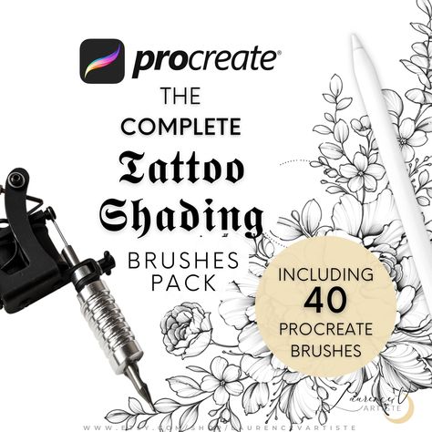 "Create stunning whipshading tattoos digitally with this pack of 40 Procreate brushes designed to mimic the look and feel of real tattoo needles. Simply download the pack, import the brushes into Procreate, and start creating stunning tattoo designs right away! Whether you're a professional tattoo artist or a digital artist looking to explore new techniques and styles, this pack of Procreate brushes is sure to help you achieve the perfect whipshading effects in your designs. So why wait? Download the pack today and start creating your next masterpiece! This bundle contains 40 Procreate brushes: * 12 x Round Liner brushes (RL) * 9 x Round Shading brushes (RS) * 9 x Flat Shading brushes (F) * 9 x Magnum Shading brushes (M)  ♡REQUIRED * iPad Pro or iPad * Apple Pencil (or a pen that supports Procreate Brushes Tattoo, Procreate Tattoo Brushes Free, Procreate Tattoo Design, Tattooing Tips, Procreate Tattoo Brushes, Flat Shading, Procreate Downloads, Realistic Shading, Procreate Tattoo