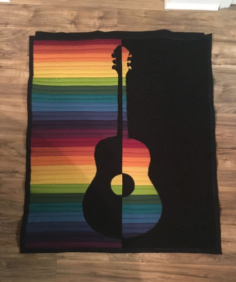 Guitar Quilt Pattern, Guitar Quilt, Rainbow Guitar, Eagle Scout Ceremony, Cake Quilt, Guitar Wall, Fantastic Baby, Baby Presents, Small Business Saturday