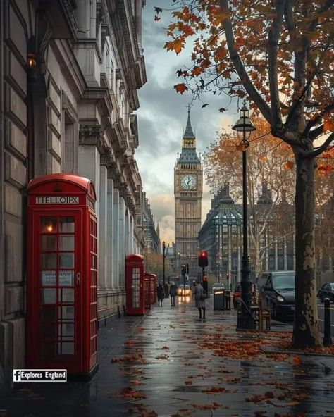 London Aesthetic Wallpaper, Halloween London, Autumn London, London Phone Booth, City Streets Photography, Beautiful Christmas Scenes, London Dreams, London Aesthetic, London Skyline