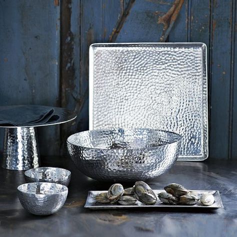 hammered metal square Ocean Kitchen, Silver Serveware, Modern Serveware, Serveware Entertaining, Design Fields, Product Shots, Metal Trays, Hammered Metal, Wine And Dine