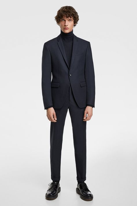 Zara Suit Men, Black Suit Turtleneck Men, Black Suit Men Outfit, Outfit Jas, Style Jas, Zara Suit, Formal Attire For Men, Award Show Dresses, Zara Suits