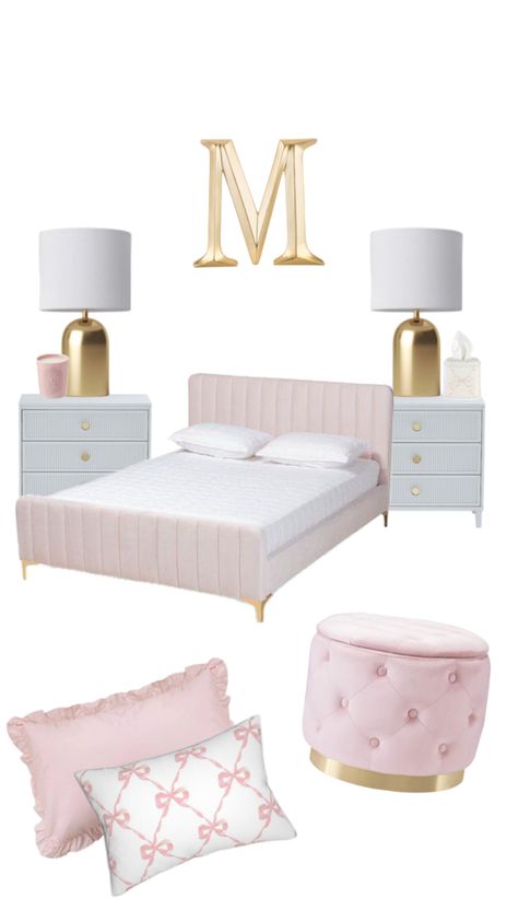 Navy Room Decor, Pink Bedroom For Girls, Pink Girl Room, White Room Decor, Gold Bedroom, Room Redesign, Pink Bedrooms, Preppy Room Decor, Preppy Room