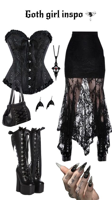 This halloween you should try this 😉 #halloween #halloweenaesthetic #fallaesthetic #fall #fashion #gothic #goth #style #aesthetic Goth Outfits Halloween, Gothic Outfits Ideas, Black Corset Outfit Goth, Gothic Corset Outfits, Goth Style Aesthetic, Black Corset Outfit Ideas, Corset Outfit Goth, Goth Outfits Women, Goth Corset Outfit