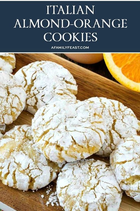 Italian Almond-Orange Cookies Italian Almond Cookies, Homemade Strawberry Sauce, Easy Gluten Free Desserts, Homemade Snickers, Orange Cookies, Easy No Bake Desserts, Family Feast, Wine Desserts, Cheesecake Desserts