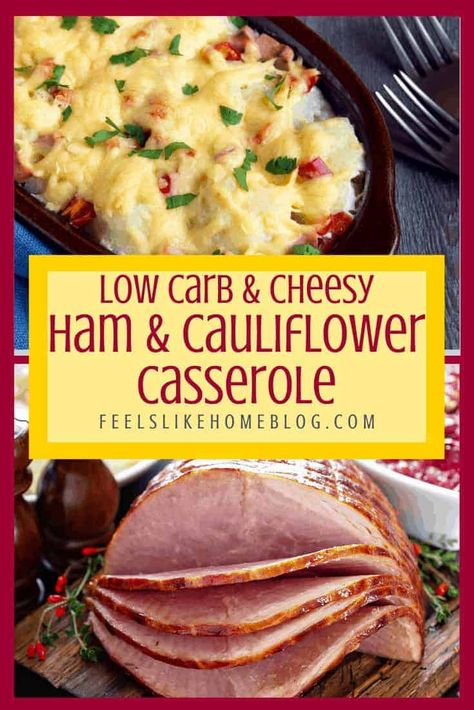 Ham And Cauliflower Casserole, Ham And Cauliflower, Leftover Ham Recipes Crockpot, Leftover Ham Recipes Casseroles, Ham Recipes Healthy, Ham And Cheese Casserole, Ham Dinner, Cheesy Ham, Ham Casserole