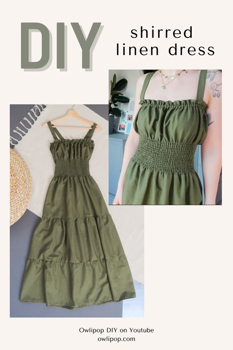 In this sewing tutorial I'm going to show you how to make your own linen maxi dress with shirring/smocking in the waist. This tiered summer dress can be made out of rectangles, so no pattern is needed. As usual, this is a super easy, beginner friendly tutorial, so even if you are a beginner at sewing you can make this dress from scratch. Check out my other videos if you want to learn how to make your own clothes. I hope you enjoy! Dresses For Beginners Sewing, Home Made Dresses For Women, Easy Dress Ideas, How To Make Smocked Dress, Cute Dress Sewing Patterns Free, Easy Summer Clothes To Sew, Simple Dresses To Make, Beautiful Dress Patterns, Easy Dress No Pattern