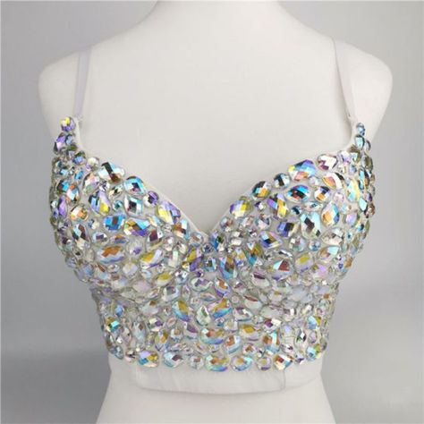 US $11.68 30％ Off | Women AB Colored Rhinestone Bustier Crop Top Spaghetti Strap Push Up Corset Vest Rhinestone Bustier, Costume Carnaval, Top Spaghetti Strap, Abs Women, Corset Vest, Spaghetti Strap Crop Top, Corset Bra, Corset Bustier, Shirts Women Fashion