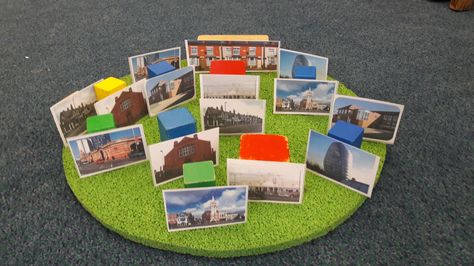 Local area bricks for small world  #eyfs #smallworld #peopleandcommunities #talk #play #provision Our Local Area Eyfs, My Local Area Eyfs, Local Area Eyfs, Small World Area Eyfs, Small World Continuous Provision, Small World Area Eyfs Classroom Displays, Preschool Small World Area, Marvellous Me, Continuous Provision