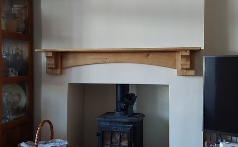 JOINERY GRADE- Mantel/Shelf with Corbels  Great mantel/shelf to your house - Handmade from solid joinery grade dry kiln pine - No Assembly required - Handmade in the UK SIZE(approx) - Length: optional - Width: 145-150mm - Height (overall including corbels): 210mm - Corbels: 70x80mm back pad 140 mm with Keyhole Fixing ring COLOUR Shelf on main photo is a example only!  Colours of the board may have different shadows/colours which is lovely and shows real and nice character of wood. Mantel will co Floating Shelf With Corbels, Shelves With Corbals, Wood Mantle Fireplace With Corbels, Wood Shelf With Corbels, Shelves With 4 Corbels, Shelf With Corbels, Fire Mantle, Wooden Mantle, Diy Fireplace Mantel