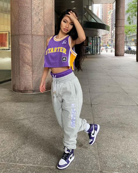 Jenny Lin on Instagram: “what’s understood doesn’t need to be said @culturekingswomens @culturekings” Jenny Lin, Baseball Jacket Outfit, La Outfit, Air Jordan Outfit, Bff Outfits, Cute Lazy Outfits, Jersey Outfit, Tomboy Style Outfits