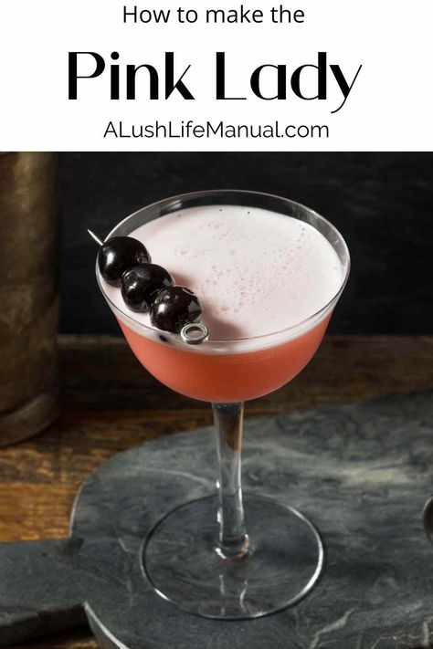 The Pink Lady cocktail is a sweet and frothy cocktail that has been a favorite for decades. The color is divine and the taste is even better! Pink Lady Cocktail Recipe, Pink Gin Cocktails Recipe, Lesbian Cocktail, Rose Gin Cocktail, Pink Cocktails Recipes, Frothy Cocktails, Winter Gin Cocktails, Sloe Gin Cocktails, Summer Gin Cocktails