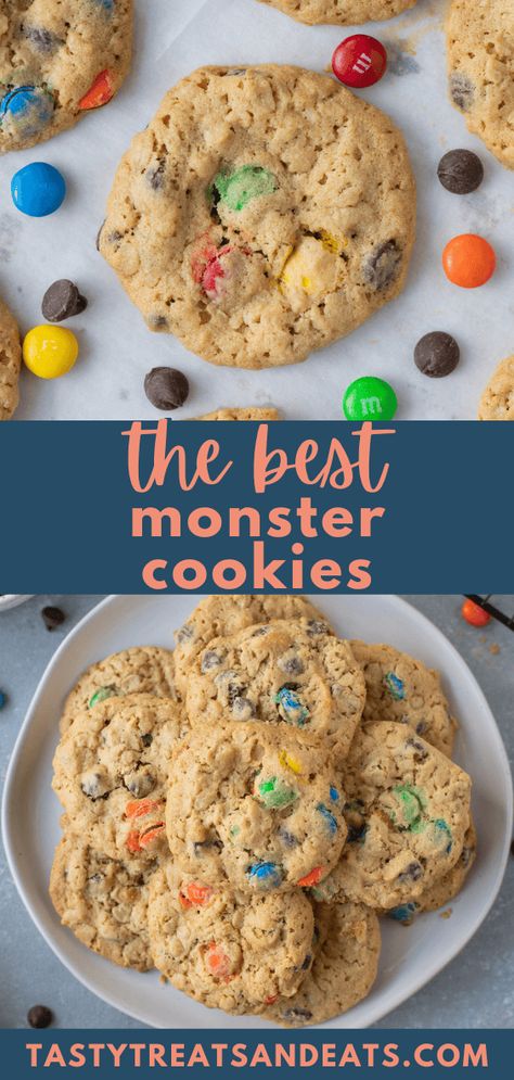 Chewy Monster Cookies Chewy Peanut Butter Oatmeal Cookies, Best Monster Cookies, The Best Monster Cookie Recipe, Monster Cookie Recipe, Skippy Peanut Butter, Butter Oatmeal Cookies, Desserts With Few Ingredients, Monster Cookies Recipe, Kid Friendly Dessert