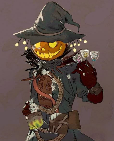 Pumpkin Head Character Design, Apex Legends Halloween, Pumpkin Character Design, Halloween Character Design, Bloodhound Apex Legends, Apex Legends Bloodhound, Halloween Procreate, Pumpkin Character, Tarot Card Designs