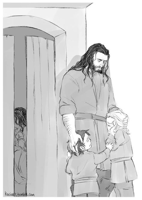 "Uncle Thorin, why is Mummy crying? She cries a lot now. Is she alright?" "No, Fili, she is not. But we have to be strong for her, alright?" "Yes Uncle, we will be strong." Kili And Fili Fanart, Bagginshield Fanart, The Hobbit Fili, Kili And Fili, Hobbit Fili, Thilbo Bagginshield, Hobbit Fanart, Lotr Fanart, John Howe